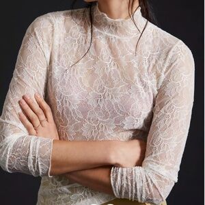 By Anthropologie Lace Layering Top - RED XS